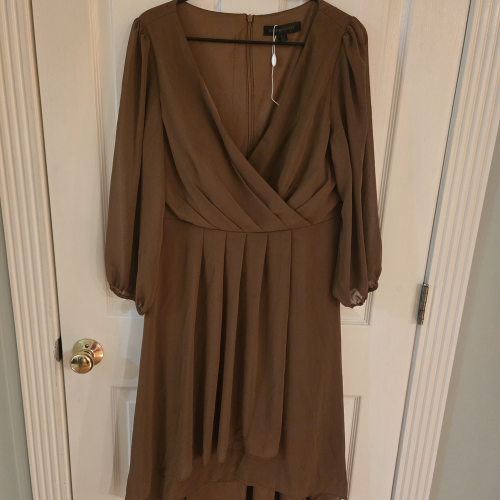 Ever Pretty Brown Long Sleeve Chiffon Wrap Dress
